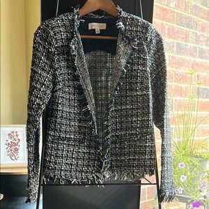 Philosophy Black and White Tweed Blazer with Fringe